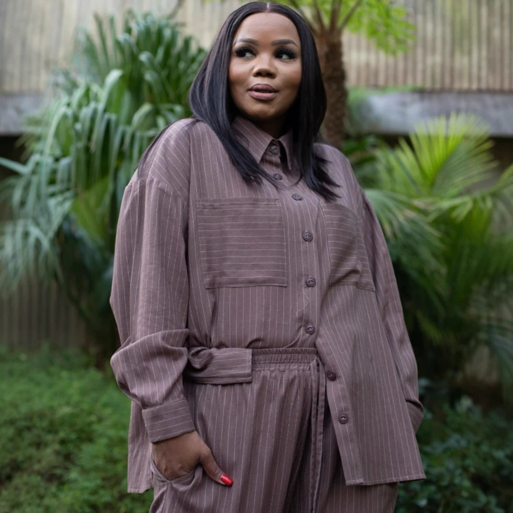 ZARA Women African Striped Button Down Shirt and Wide Leg Pants Plus Size Set